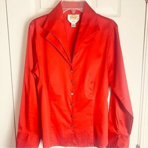 Talbots Collared Blouse Long Sleeves Red Button Down Size 8